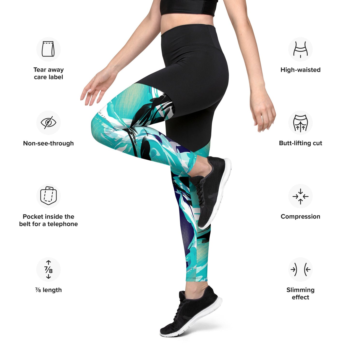 Wavy Blue Premium Sports Leggings - Hollistic Human Shop