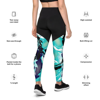 Wavy Blue Premium Sports Leggings - Hollistic Human Shop