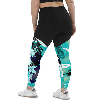 Wavy Blue Premium Sports Leggings - Hollistic Human Shop