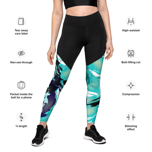 Wavy Blue Premium Sports Leggings - Hollistic Human Shop